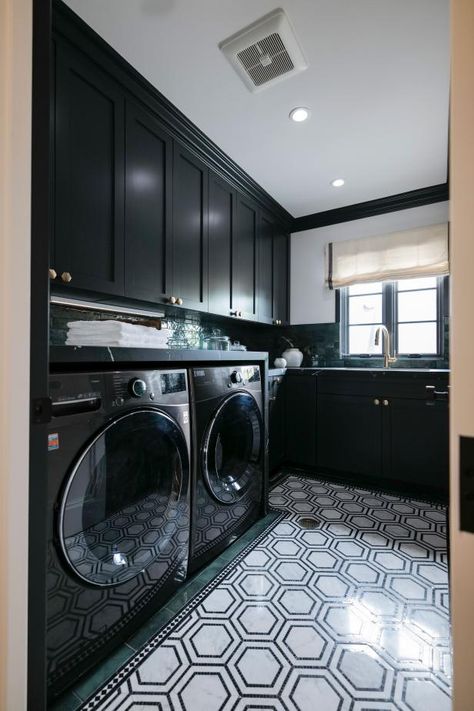 Laundry Room Cabinet and Shelving Ideas | HGTV Laundry Room Counter, Laundry Room Paint Color, Laundry Room Paint, Laundry Room Countertop, Laundry Nook, Tiny Laundry Rooms, Stylish Laundry Room, Dream Laundry Room, Laundry Room Shelves