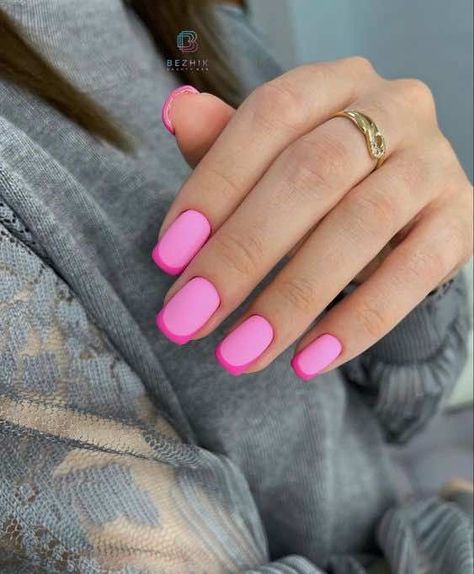 50+ Pretty in Pink Barbie pink nail Ideas - Life with Mar Pink And Blue Gel Nails Short, Two Color French Tip Nails, Nails California, Pink Nail Ideas, California Nails, Barbie Pink Nails, Pink Designs, Minimal Nails, Pink Barbie