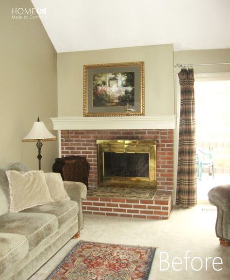 15 Before-and-After Painted Brick Fireplace Makeovers Painting Over Brick Fireplace, Brick Fireplace Makeover Before After, Staining Fireplace Brick, Update Red Brick Fireplace, Dated Fireplace Makeover, Updating Old Fireplace, Dark Painted Fireplace Brick, 1960s Fireplace Makeover, Fireplace Remodel Before And After