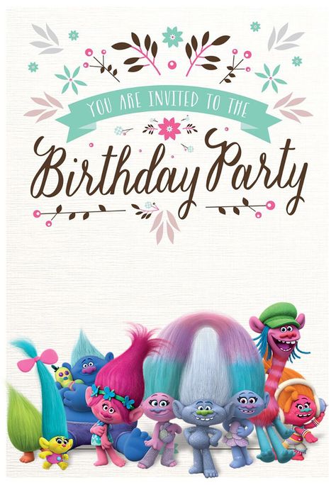 Custom Trolls Invitation Template Trolls Invitation Template, Trolls Birthday Invitation, Trolls Invitation, Happy Birthday Invitation Card, Lovely Lines, Trolls Party, Cars Birthday Invitations, Diy Birthday Invitations, Invitation Examples