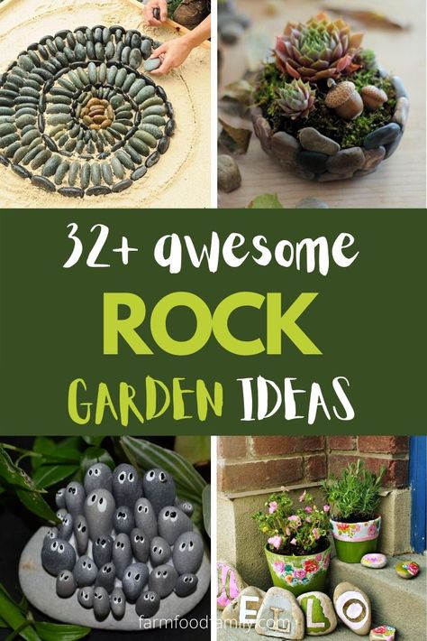 32 Fun DIY Garden Ideas and Designs with Rocks 34 Diy Rock Garden Ideas, Diy Rock Garden, Diy Backyard Projects, Rock Garden Ideas, Diy Garden Ideas, Gardening Design Diy, River Rock Garden, Tattoo Plant, Round Garden