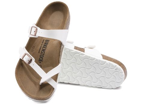 Birkenstock: Mayar White with Copper HFB Stone Birkenstock, Hot Sandals, White Birkenstocks, Birkenstock Styles, Modern Sandals, Birkenstock Women, Birkenstock Sandals, Birkenstock Mayari, Comfortable Sandals