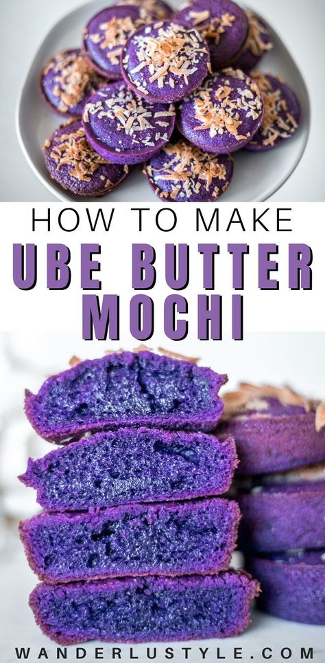 Butter Mochi Hawaiian, Mochi Ube, Filipino Desserts Recipes, Ube Butter Mochi, Butter Mochi Cake, Ube Butter, Hawaiian Butter Mochi, Butter Mochi Recipe, Ube Mochi