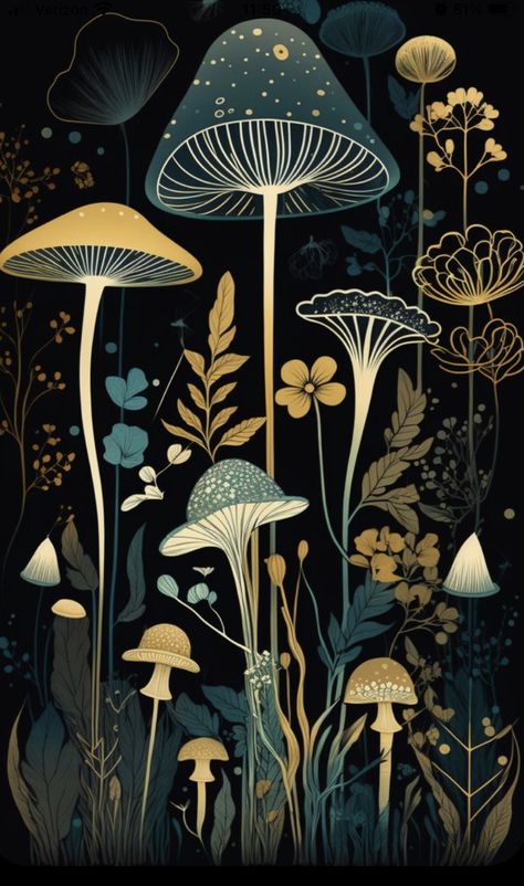 Whimsical Gothic Wallpaper, Boho Mushroom Wallpaper, Whimsical Digital Art, Whimsical Nature Art, Art Deco Phone Wallpaper, Mushroom Painting Aesthetic, Witchy Art Aesthetic, Witchy Phone Backgrounds, Boho Art Drawings Bohemian