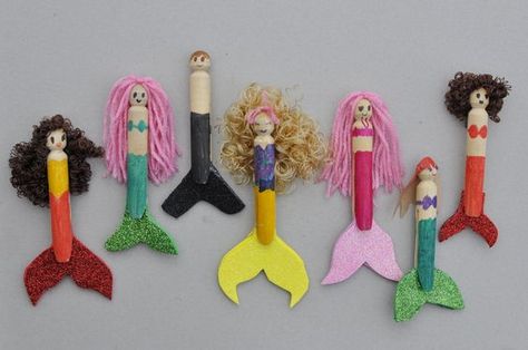 Peg Mermaid Dolls | Be A Fun Mum Clothes Pin Ornaments, Dolly Pegs, Ballerina Ornaments, Magical Mermaid, Mermaid Crafts, Kids Imagination, Clothespin Dolls, Clothes Pin Crafts, Mermaid Dolls