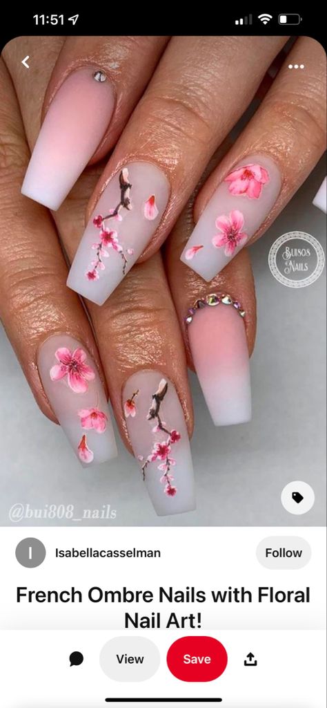 Nail Ideas Cherry Blossom, Spring Nail Art Cherry Blossom, Japanese Cherry Blossom Nail Designs, Cherry Blossom Almond Nails, Asian Inspired Nails, Acrylic Nails Cherry Blossom, Cherry Blossom Nails Acrylic, Japan Nails Design Tokyo, Sakura Nails Design