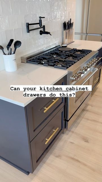 BROTHERS BUILDING LLC on Instagram: "Something to think about if you have deep cabinet drawers in your kitchen 👉capitalize on all the space. For this custom home build we call "Pronghorn"—we added a top sliding drawer so all of the space would be used. Would you want this in your kitchen? Tell us in the comments. . . . #customkitchen #customcabinetry #customcabinets #luxurykitchendesign #luxurykitchen #customhomebuilder #buildersofig #bendoregon #bendoregonbuilders" Slide Out Kitchen Cabinets, All Drawer Lower Kitchen Cabinets, Kitchen Cabinets All Drawers, Kitchen Drawer Dimensions, Kitchen Island Drawers Layout, Must Have Kitchen Cabinet Features, Kitchen Drawers Instead Of Cabinets, Deep Cabinet, Modern Farmhouse Kitchen Cabinets