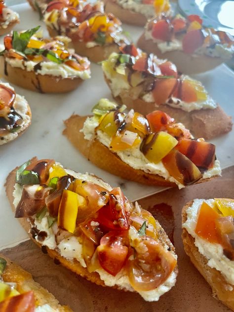 Ina Garten Whipped Feta Crostini, Tomato Crostini With Whipped Feta Ina Garten, Ina Garten Bruschetta Recipe, Make Ahead Bruschetta, Whipped Feta Crostini Appetizers, Whipped Feta Bruschetta, Hors D’oeuvres Recipes, Whipped Feta Bruschetta Dip, Baratta Cheese Appetizers