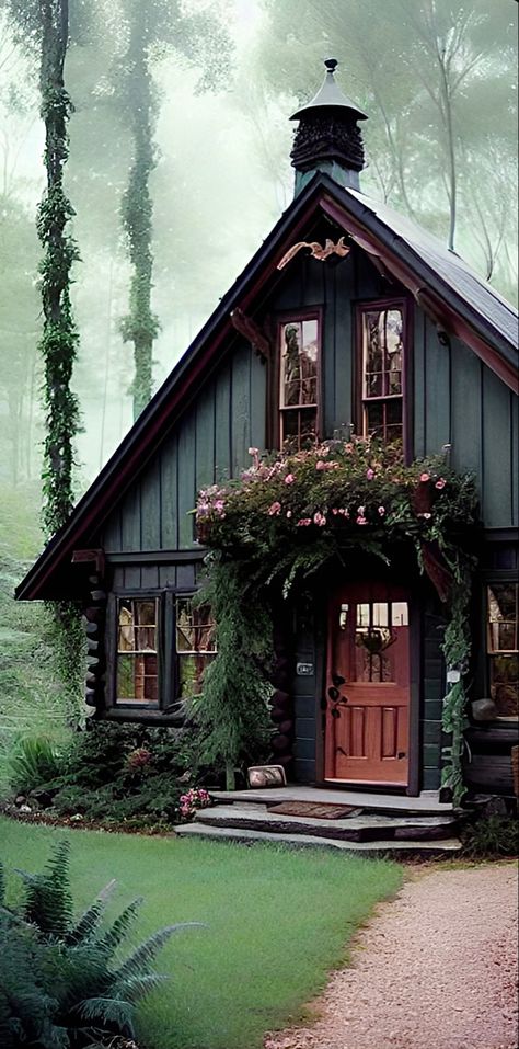 Dark Cottagecore Exterior, Cottagecore Home Exterior, Cottagecore Exterior, Cottagecore House Exterior, Home Exterior Updates, Exterior Updates, Cottagecore House, Story Prompt, Paint Trim