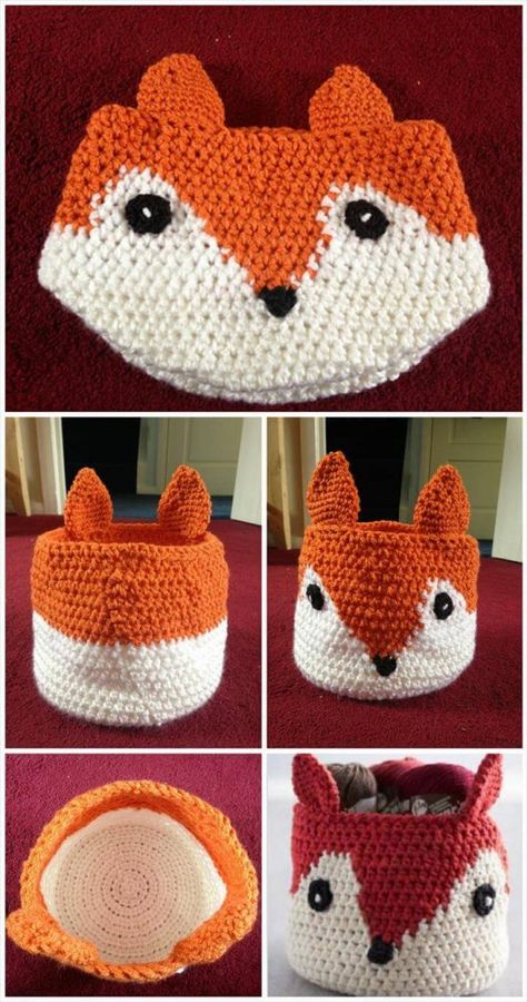 free crochet fox basket pattern Crochet Fox Basket, Crochet Storage Baskets Free Pattern, Fox Basket, Crochet Storage Baskets Free, Crochet Basket Patterns, Crochet Cozies, Basket Patterns, Crochet Storage Baskets, Crochet Storage