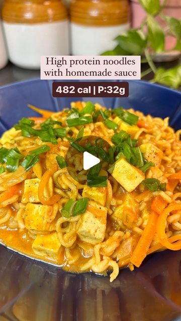 Aasra | Conscious cooking for the Indian palate 👩🏽‍🍳 on Instagram: "Get 32 grams of protein from this hearty, comforting and soul soothing bowl of high protein noodles

Nutritional value (approx): 482 cal/serving
C: 67g | P: 32g | F: 13g

Note: Once you learn about nutrition and food and focus more on a balanced diet, you don’t demonize one single ingredient or food item. Your main focus should be to add more veggies in all your meals, either in the form of a cooked sabzi or salad (if you don’t have enough time). Eat at least 0.8g/kg to 1g/kg body weight protein spread across 3-4 meals and include carbs that you like without fussing too much about choosing between rice, roti or millets. 

Ingredients (serves 2)

🌸2 servings of instant noodles (I am using Wicked Gud zero maida noodles; Plant Based Protein Recipes, Soupy Noodles, Protein Noodles, Recipes Tofu, Vegetarian Protein Recipes, Recipes Low Calorie, Veg Protein, Recipes High Protein, Vegeterian Recipes