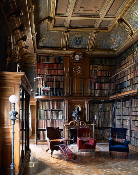 Chantilly France, English Manor Houses, Old Manor, Dark Home Decor, English Manor, Dark Home, Historical Books, Home Libraries, Manor House