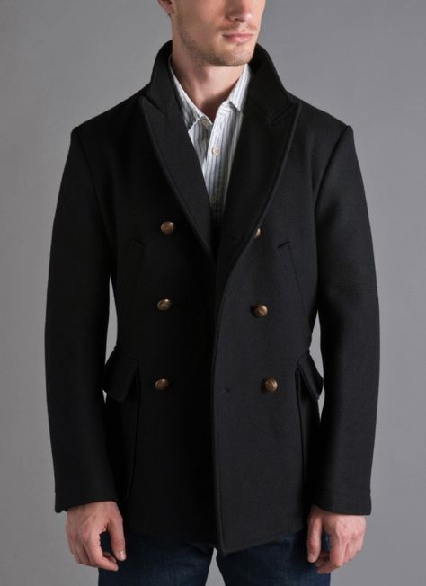 Billy Reid Peacoat 007 Style, Man Wardrobe, Men Styling, Preppy Men, Billy Reid, Leather Stitching, Peacoats, Jackets Winter, Brass Buttons