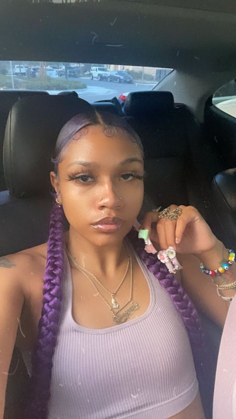 Iconic Lavender Hair Colors for a Magical Vibe Purple Boho Braids, Boho Braids Black Women, Two Braids Hairstyle Black Women, Lavender Hair Color Ideas, Lavender Hair Colors, Purple Braids, Quick Natural Hair Styles, Dyed Hair Inspiration, Quick Braided Hairstyles