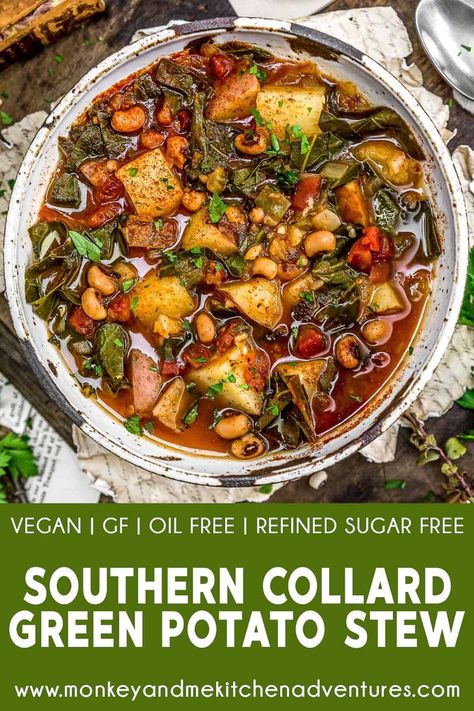 Whole Food Plant Based Dinner, Southern Collard Greens, Green Potatoes, Collard Greens Recipe, Collard Green, Oil Free Vegan Recipes, Potato Stew, Healthy Oil, Plant Based Soups