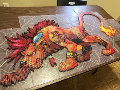 Final Fantasy VII, Red XIII perler/hama bead Final Fantasy Pixel Art, Red Xiii, Bead Painting, Fuse Bead Patterns, Art Perle, Perler Art, 8bit Art, Hama Bead, Character And Setting