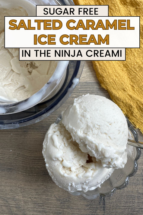 Here's an irresistible, Ninja CREAMI salted caramel ice cream that tastes like a store-bought favorite! But, it's much healthier and is sugar-free and keto-friendly! Ninja Creami Ice Cream Recipes Sugar Free, Keto Ninja Creami Ice Cream, Ice Cream Maker Recipes Healthy, Frozen Recipes, Ninja Creamy, Ninja Ice Cream Recipe, Sugar Free Ice Cream, Healthy Ice Cream Recipes, Creami Recipes