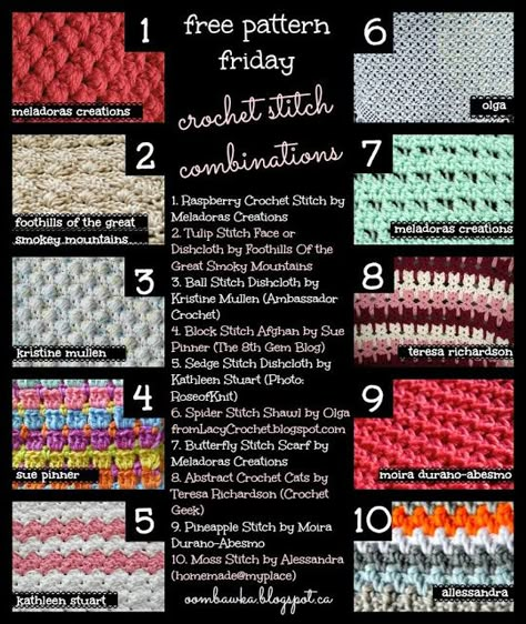 free+pattern+friday+crochet+stitch+combinations Crochet Stitch Combinations Roundup! Free Pattern Friday! Design Crochet, Knitting And Crocheting, Crochet Stitches Tutorial, Crochet Instructions, Crochet Round, Crochet Stitches Patterns, Tunisian Crochet, Love Crochet, Crochet Stitch