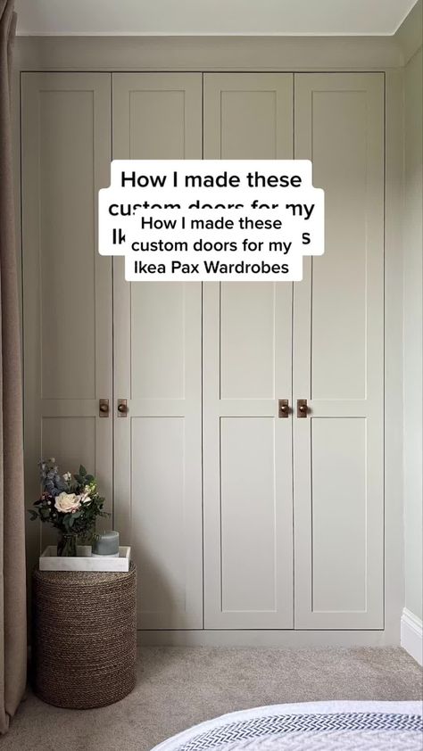 How I made these custom doors for Ikea Pax Wardrobes. #ikea #ikeapaxha... | Ikea Pax | TikTok Pax Ikea Doors, Pax Coat Closet Ideas, Custom Ikea Pax Wardrobe, Ikea Pax Wardrobe Bedroom, Pax Wardrobe Dressing Room, Doors For Pax Wardrobe, Pax Wardrobe Entryway, Ikea Built In Pax, Custom Pax Wardrobe