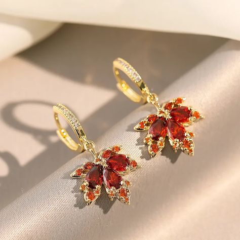 Maple Leaf Drop Earrings Red Maple Leaf, Faberge Jewelry, Red Maple, Fall Earrings, Luxury Women Fashion, Classy Jewelry, Holiday Jewelry, Fantasy Jewelry, Girly Jewelry