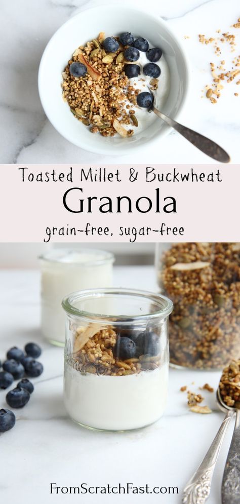 Millet Grain Recipes, Buckwheat Granola Recipe, Oat Free Granola, Garnish Recipes, Millet Granola, Eoe Recipes, Breakfast Grains, Mucusless Diet, Wfpb Breakfast