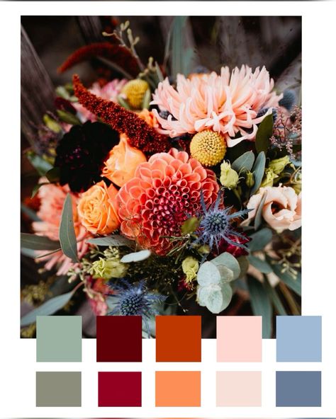 Early Autumn Wedding Colors, September Wedding Color Pallet, Early Fall Wedding Colors Colour Palettes, Wedding Colors Late Summer, Wedding Colors Spring 2025, Fall Flower Color Palette, Bright Fall Wedding Color Palette, Vibrant Fall Wedding Colors, Wedding Color Pallet Ideas Fall