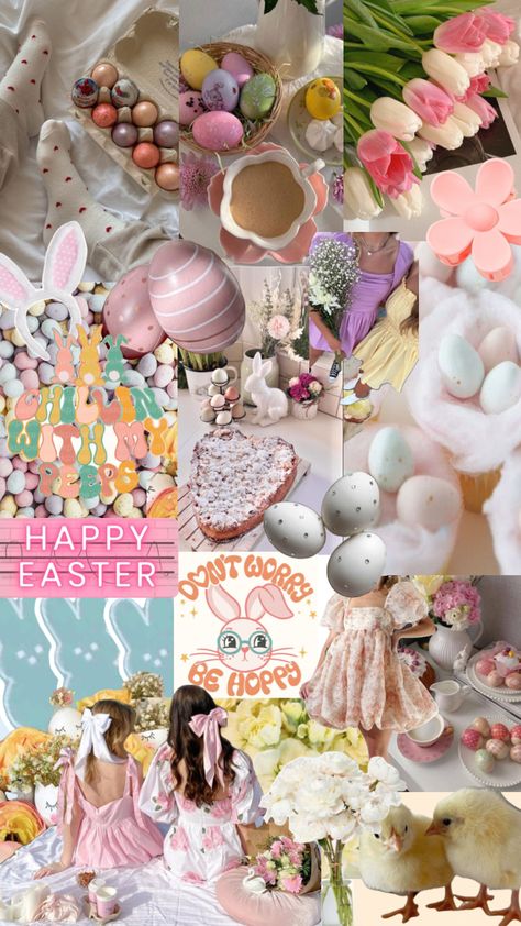 happy easter 🐣 #spring #springaesthetic #pastel #pastelaesthetic #easter #easteraesthetic Spring Collage Wallpaper, Happy Easter Aesthetic, April Collage, Easter Wallpaper Aesthetic, Easter Aesthetic Wallpaper, Spring Widgets, Vibe Collage, Coastal Background, Aesthetic Spring Wallpaper