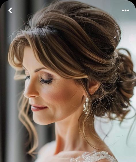 Loose Updo Wedding Mother Of The Bride, Loose Wedding Updo, Tease Hair, Mother Of Bride Makeup, Mother Of The Bride Hairdos, Mother Of The Groom Hairstyles, Loose Bun, Mother Of The Bride Hairstyles, Bride Updo