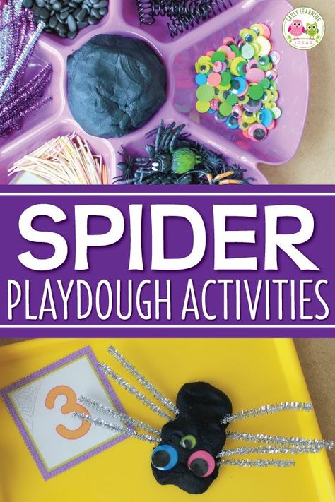 Looking for fun spider theme playdough activities for your kids? Make black playdough and use the materials ideas to make a spider invitation to play. These materials are perfect to create an engaging fine motor and open-ended creative activity for children. Simple ideas for math learning extensions are included. A perfect hands-on learning activity for your spider theme or Halloween theme unit and lesson plans in your preschool or pre-k classroom. #playdough #preschool #spideractivities Invitation To Create Preschool, Bats And Spiders Preschool Theme, Spider Theme Preschool, Spider Invitation, Spiders Preschool, Pre K Classroom, Spider Activities, Invitation To Create, Spider Theme