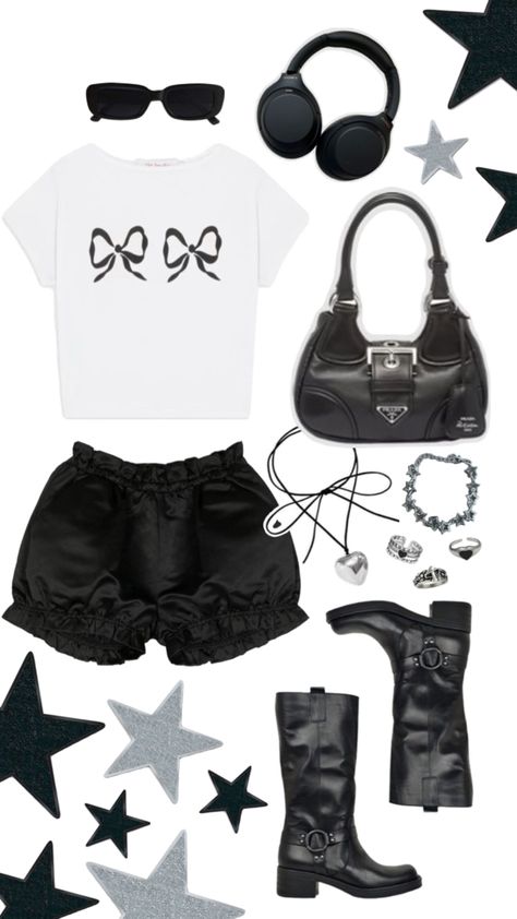 Black And White Outfit, Niche Memes, Star Boots, Black And White Stars, White Outfit, Fashion Board, Lookbook Outfits, White Outfits, Dream Clothes