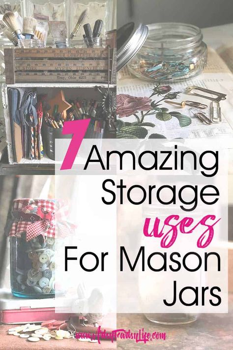 Mason Jar Storage Ideas, Jar Storage Ideas, Mason Jar Sewing Kit, Sewing Kit Tutorial, Uses For Mason Jars, Free Craft Supplies, Mason Jar Diy Projects, Mason Jar Planter, Jar Projects