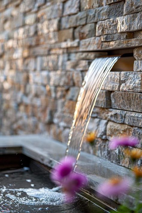 How To Build A Stone Water Wall: Serene DIY Feature Tranquil Backyard, Fountain Diy, Functional Backyard, Small Urban Garden, Container Water Gardens, Water Feature Wall, How To Build Steps, Pool Water Features, Diy Fountain