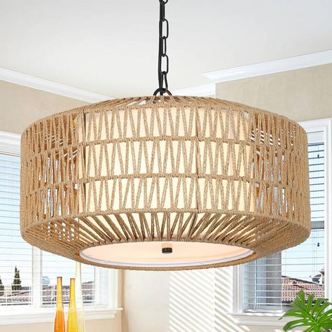 PAUFUL Farmhouse Chandelier Light Fixture,4-Light Rattan Boho Chandeliers for Dining Room with Fabric Shade,Hand Woven Large Rattan Dining Room Light Fixture for Kitchen Bedroom Island Hallway - Amazon.com Farmhouse Chandelier Lighting, Chandeliers For Dining Room, Rattan Light Fixture, Dining Room Light Fixture, Boho Dining Room, Wicker Pendant Light, Boho Chandelier, Rattan Chandelier, Dining Room Light