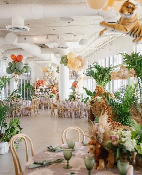 Jungle vibes and playful roars fill the air🌿🧡⁠ .⁠ .⁠ .⁠ .⁠ #youvebeenupgraded #junglebabyshowerdecor #southfloridaevents #babyshowerinspo Classy Jungle Theme Party, Miami Rooftop, Jungle Theme Party, Rooftop Venue, Jungle Theme Parties, Jungle Vibes, Jungle Party, Jungle Theme, Theme Party