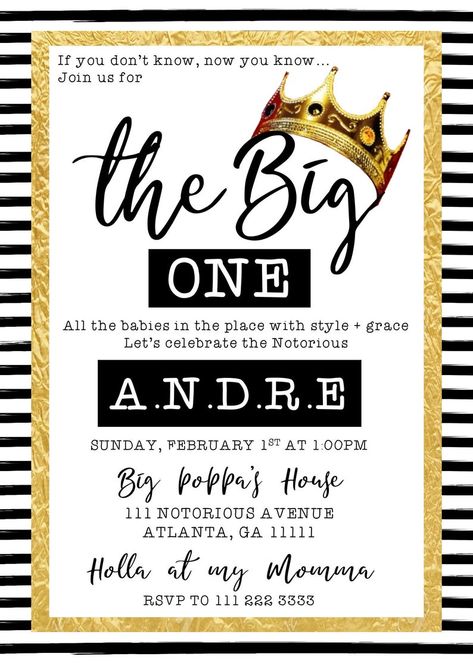 Notorious Big One Invitation, Notorious One Invitation, The Notorious One Birthday Party Invites, Biggie Smalls Party Theme, 1st Birthday Biggie Smalls, 1st Birthday Hip Hop Theme, Notorious Big One Birthday Invitation, The Big One Biggie Smalls Birthday, Biggie First Birthday Party