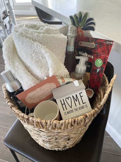 Wine And Spa Gift Basket, New Apartment Gift Basket Bathroom, Open Basket Gift With Blanket Under, Blanket And Candle Gift Basket, Wedding Ladies Bathroom Basket, Wedding Shower Gifts Basket, Women’s Bathroom Basket Wedding, Couple Gifts Basket, 10 Secret Santa Gifts