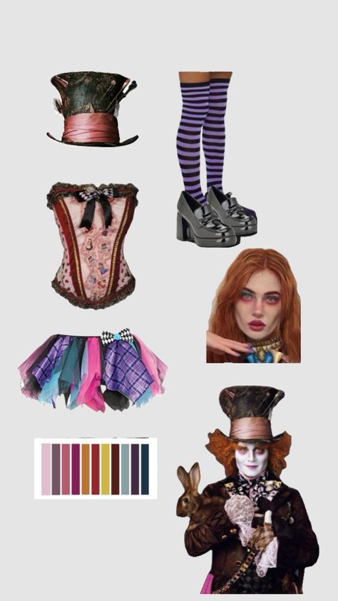 Mad Hatter And March Hare Costume, Mad Hatter Girl Costume Diy, Maddie Hatter Cosplay, Alice In Wonderland Cosplay Ideas, Simple Mad Hatter Costume, Woman Mad Hatter Costume, Alice In Wonderland Mad Hatter Costume, Cute Mad Hatter Costume, Mad Hatter Aesthetic Outfit