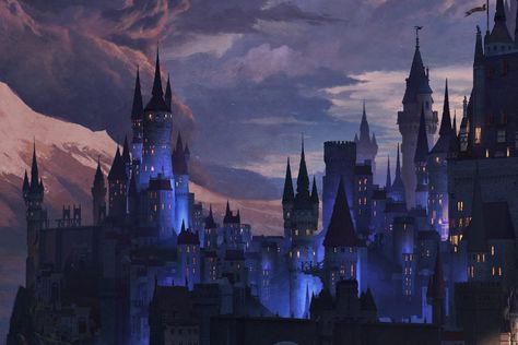 ArtStation - Dark Kingdom, Aaron Limonick Worlds Change When Eyes Meet, Night Kingdom, Kingdom Aesthetic, Dark King, Dark Kingdom, Environment Inspiration, Fantasy Settings, 2d Painting, Moon Kingdom