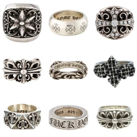 Chrome Hearts Rings, Outlander Magazine, Chrome Hearts Jewelry, Chrome Hearts Ring, Y2k Rings, Dope Jewelry, Funky Jewelry, Purple Bags, Hand Jewelry