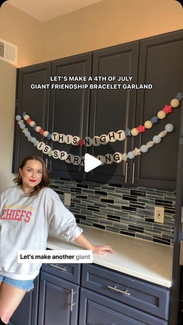 Abby Peek on Instagram: "Let’s make a giant Taylor Swift inspired friendship bracelet garland for the Fourth of July! Everything you need for this Swiftie DIY craft is linked in my bio! 💖  This video will take you through how to make a giant friendship bracelet garland for your next party or gathering and shows you want supplies you’ll need!   #taylorswift #fourthofjulydecor #fourthofjulyparty #4thofjulydecor #friendshipbracelet" Diy Giant Friendship Bracelet Garland, Large Friendship Bracelet Garland, Friendship Bracelet Banner Diy, Friendship Bracelet Costume, Taylor Swift Friendship Bracelet Garland, Bracelet Party Ideas, Giant Friendship Bracelet Garland, Friendship Bracelet Garland Diy, Giant Friendship Bracelet