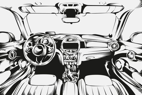 Car Dashboard Drawing, Car Interior Drawing Reference, Car Interior Drawing, Inside Car Drawing, Car Interior Design Sketch, Motorbike Art, Comic Book Drawing, Storyboard Illustration, Car Christmas