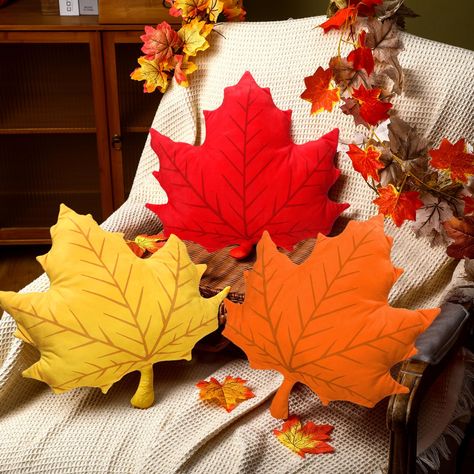 PRICES MAY VARY. Package Inclusion and Size: you'll acquire a set of 3 fall maple shaped pillows, each of them having a size of approximately 11.81 inches/ 30 cm, proper size that can easily be placed as decor on your shelves or as playful items Qualitative Construction: crafted from quality materials, the maple pillow features a maple shape in 3 colors, evoking a sense of the delightful and interesting, making them far more interesting and appealing to people Versatile Application: these fall t Leaf Shaped Pillow, Rustic Fall Decor Living Room, Colorful Fall Decor, Cozy Fall Home Decor, Shaped Throw Pillows, Thanksgiving Decorations For Home, Room Ornaments, Thanksgiving Party Decor, Shaped Pillows