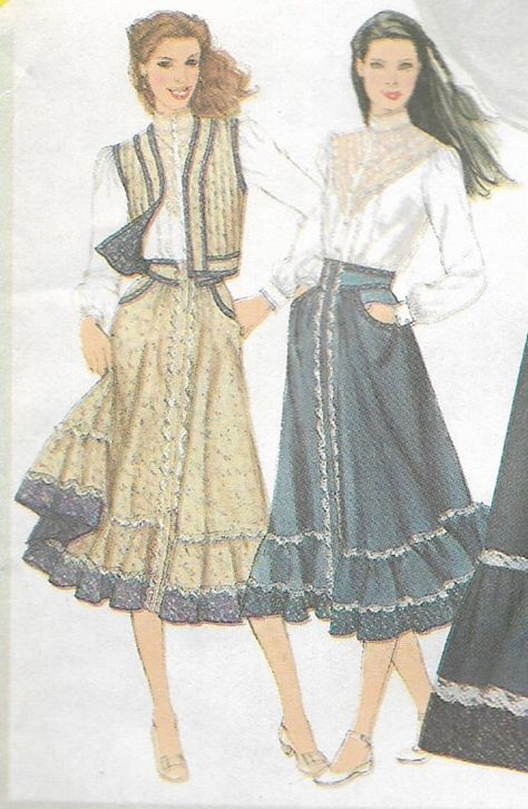 Gunne Sax Sewing Patterns, Gunne Sax Dress Pattern, Gunne Sax Pattern, Brown Sundress, Ruffle Skirt Pattern, Cottagecore Skirt, Trim Contrast, 70s Fashion Dresses, 1960 Dress