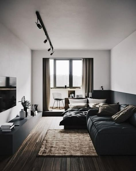 Small Apartment Inspiration, Interior Design Examples, Loft Interior Design, Minimal Interior Design, Scandinavian Style Home, Stylish Interior Design, Loft Interiors, Mens Bedroom, Minimalism Interior