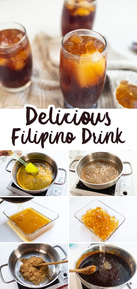 Filipino Drinks Sweets, Gulaman Drinks Filipino Recipes, Sago Gulaman Recipe, Gulaman Recipe Filipino Food, Sago Gulaman Drink, Sago Drink Recipe, Sagot Gulaman, Gulaman Drink, Filipino Drinks