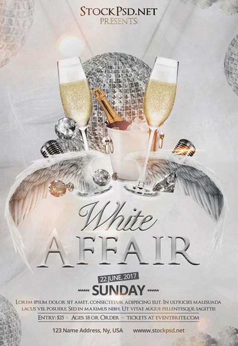 White Affair Party, All White Affair, Elegant Flyer, Free Psd Flyer Templates, Free Psd Flyer, Music Flyer, Halloween Flyer, Psd Flyer Templates, All White Party