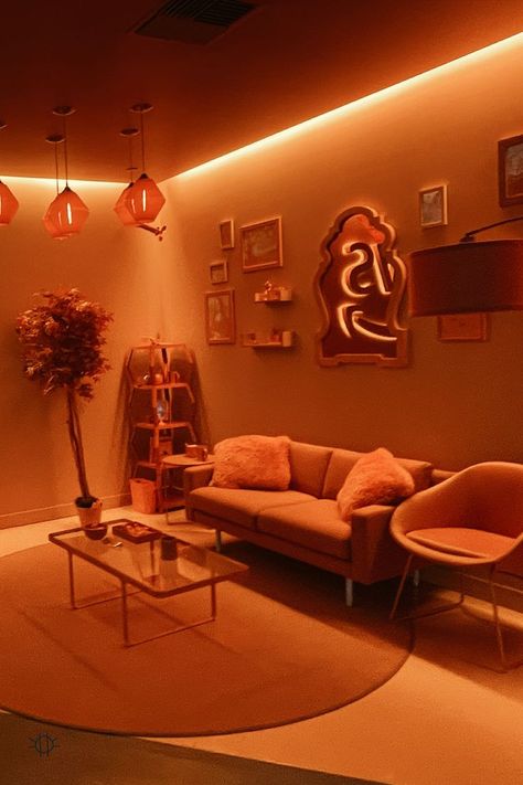 Orange Monochromatic Room, Orange Esthetician Room, Orange Aesthetic Room Ideas, Burnt Orange Room Aesthetic, Orange Themed Room, Orange Theme Aesthetic, Orange Aesthetic Room, Orange Room Aesthetic, Burnt Orange Rooms