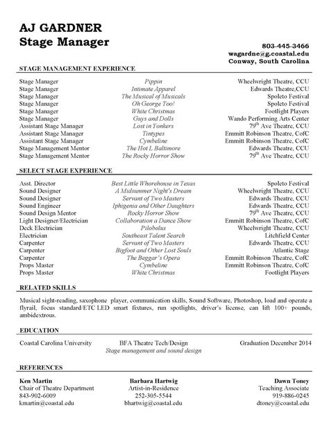 Stage Management Resume- note he filled resume by doubling his (a)sm experience and props mastering Stage Manager Aesthetic, Management Resume Examples, Theatre Technician, Tech Theatre, Management Resume, Stage Management, Persuasive Essay Topics, Teaching Theatre, Theatre Education