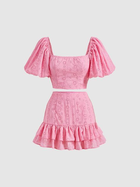 Pink Boho Collar Short Sleeve  Plain  Embellished Non-Stretch Summer Women Clothing Pink One Piece Dress, Modern Princess Outfits, Puff Sleeve Crop Top, Rose Bonbon, Pink Boho, Pink Outfits, Dress For Short Women, Really Cute Outfits, Fesyen Wanita