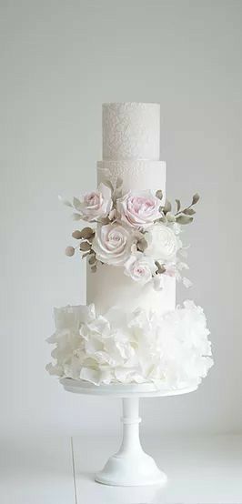 Cotton And Crumbs, Romantic Cake, Textured Wedding Cakes, Elegant Cake Design, Rose Gold Wedding Cakes, Ruffle Wedding Cake, Cake Design Inspiration, Wedding Cake Cookies, Wedding Cake Alternatives